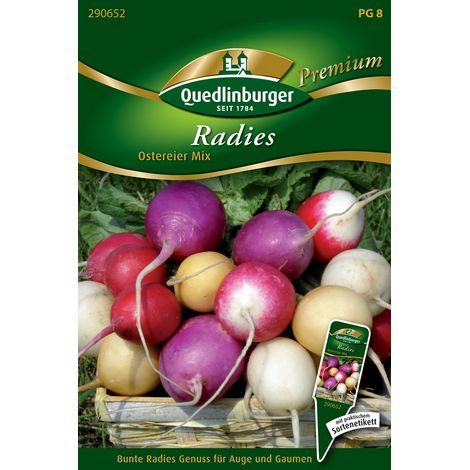 Quedlinburger Saatgut – Radis mélange Œufs de Pâques – Graines de légumes, 5 variétés à racines rondes (1/2)