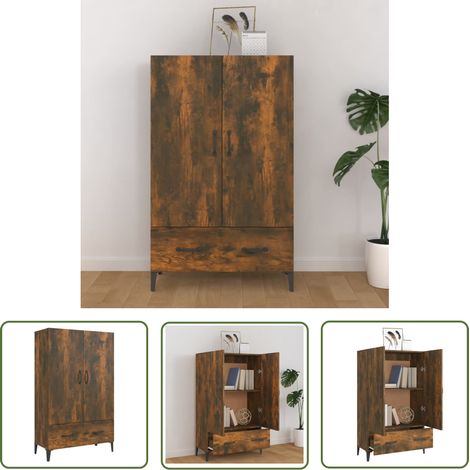The Living Store Highboard Räuchereiche 70x31x115 cm Holzwerkstoff - Sideboard - Hochboard - Wohnzimmermöbel - Regal - Holzmöbel (1/5)