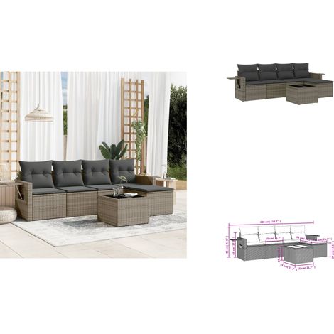 Salon de jardin 6 pcs avec coussins gris résine tressée - Ensemble Salon De Jardin - Meuble Extérieur - Jardin Design - Mobilier De Jardin - Chaise Longue (1/3)