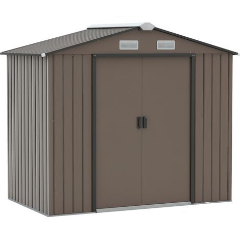 Casetta Box Da Giardino 2,1x1,3m con Prese d'Aria e Doppia Porta Scorrevole in Metallo Marrone (1/5)