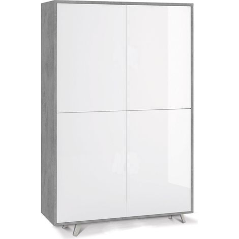 Mobile Multiuso 4 Ante 107x169x41 cm Cemento/Bianco Lucido
