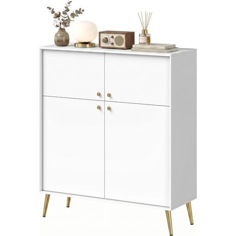 Buffet moderne de avec 4 portes à fermeture douce et pieds en métal pliable cr me pour salon 105,4 métal, salle manger cuisine, blanc crème (1/5)