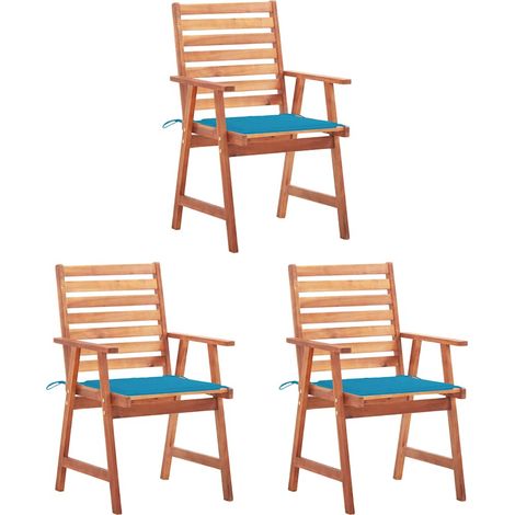 vidaXL Sillas comedor de jardín 3 uds madera maciza acacia y cojines (1/5)