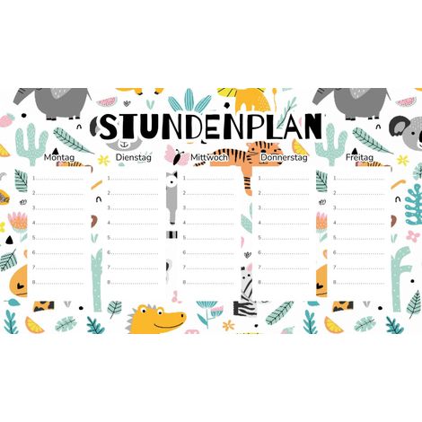 Plan de cours magnétique Aventure au zoo pour enfants 45 x 26 cm
