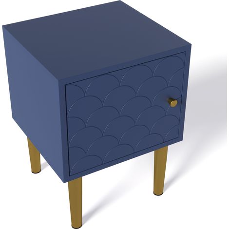 Set de 2 mesitas de noche de madera azul marino con patas de metal, 35 x 35 x 51 cm (1/5)