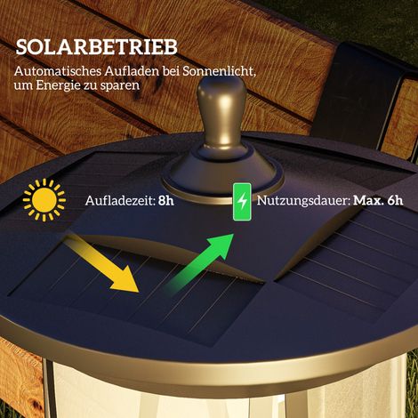 Lampe solaire extérieure LED auto-allumage, étanche IP65, autonomie 6h, 17x17x127 cm, noir (1/4)