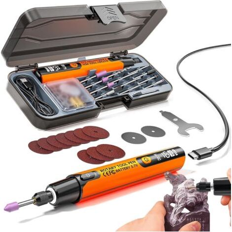 Outil Rotatif - 6 vitesses rechargeable avec éclairage rotatif électrique intégré Pour le travail du bois, l'artisanat, la restauration de Orange (1/5)