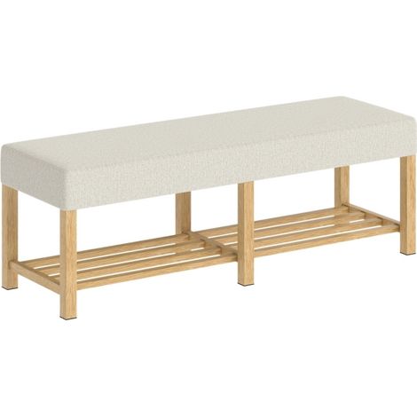 Banco zapatero de madera de 140 cm con asiento acolchado crema blanco MODENUIT (1/4)