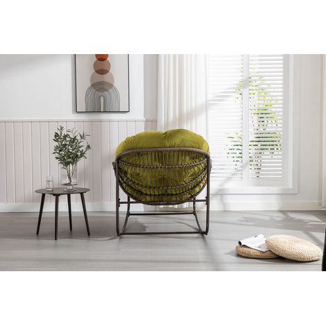 Fauteuil à bascule rotin extérieur matelas épais pour véranda salon patio jardin vert olive (1/4)