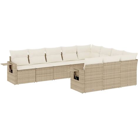 10-tlg. Garten-Sofagarnitur mit Kissen Beige Poly Rattan vidaXL (1/3)