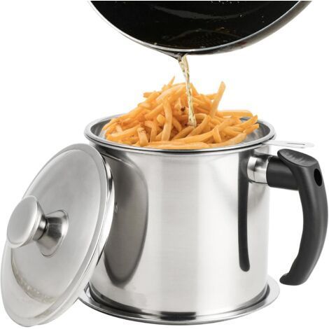 Fryer oil filter 1.3L - with anti-polvere cover, basket and non-slip tank - ideal for filtering and separating oil in kitchen grease tanks (1/5)