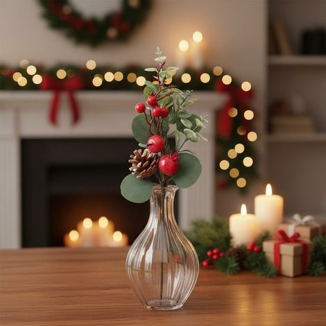 Pick ramo decorativo con bacche rosse e pigna per decorazione natalizia da 32 cm -Modello 3 (1/5)
