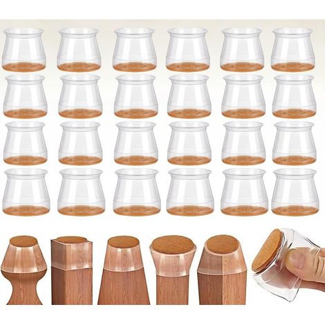 Lot de 24 embouts de pieds de chaise Ronds en silicone transparent avec feutre, pour 34-45 mm, patins pour sols en bois, Stratifiés et Carrelés (1/5)