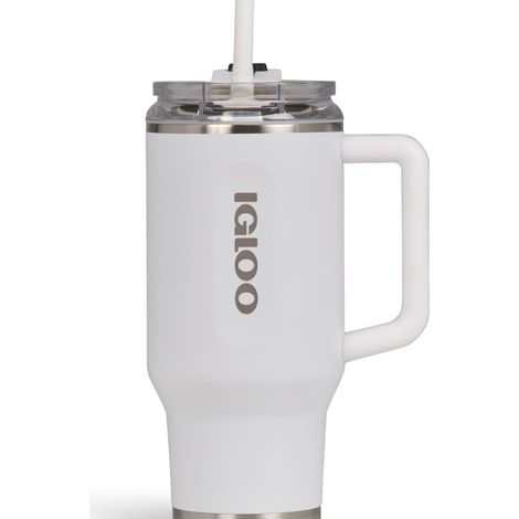 Igloo Travel Mug Flip 'N' Sip Thermobecher 946 ml Edelstahl mit Strohhalm - Weiß