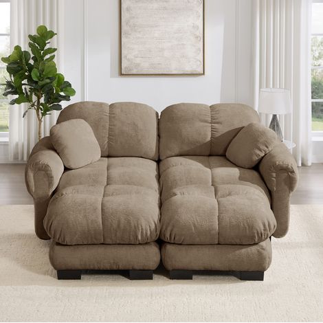 Modulares 2-Sitzer-Sofa braun Chenille mit Steppnähten und flexibler U-/L-Form (1/5)