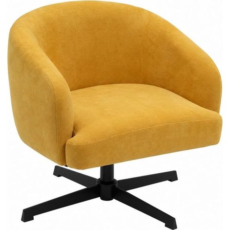 Chaise de Bureau Fauteuil Pivotant en Tissu Moutarde avec Piètement en Métal Noir-Longueur 67 x Profondeur 63 x Hauteur 66-76cm (1/5)