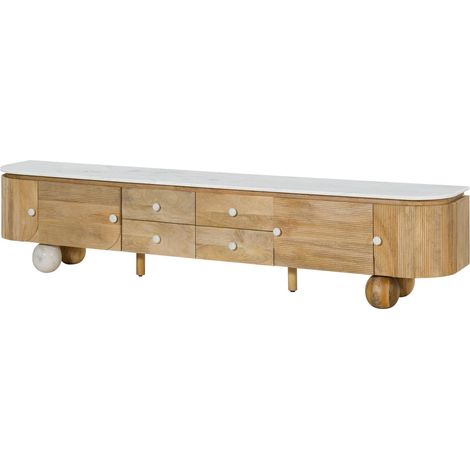 TV-Board Mango 240x40x50 natur lackiert / Marmor weiß FLORENZ 103