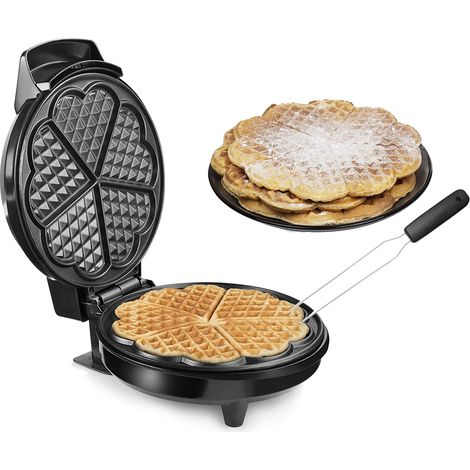 Waffeleisen & Waffelgabel 5 dünne Herz Waffeln Ø20cm Herzchen Waffelbäcker 700W (1/5)