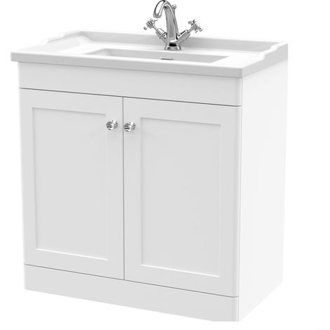 Swynnerton Traditional 2 Door Floor Standing Vanity Unit with Basin, Satin White, 800mm
