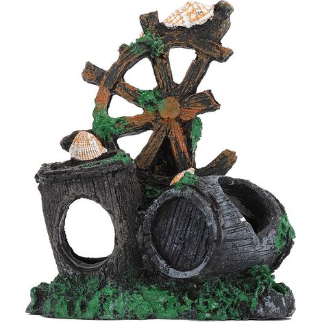 Simulation Fish Tank Hiding Cave Ornaments Wind Wheel Barrel Landscape Aquarium DecorationWind Wheel Barrel (1/5)