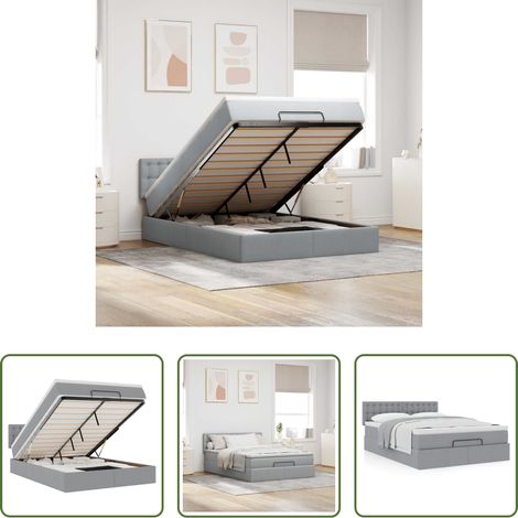 vidaXL Stauraum - Ottoman-Bett mit Matratze Hellgrau 140x190 cm Stoff (1/5)