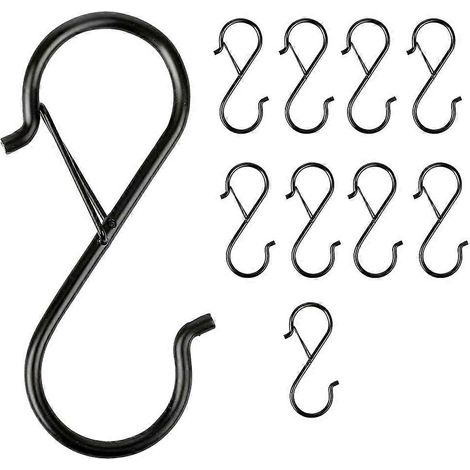 Lot de 10 crochets en S avec boucles de sécurité, en métal robuste, adaptés au rangement et à l'organisation dans les cuisines, les armoires et les garages. (1/5)