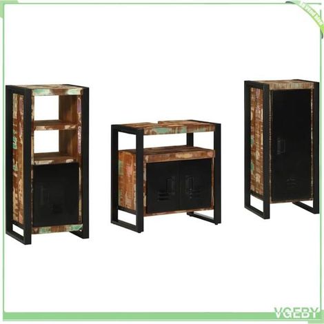 Ensemble de mobilier de salle de bain 3 pcs - FAF7291712428043 - Bois recyclé solide - Marron - Style industriel (1/5)