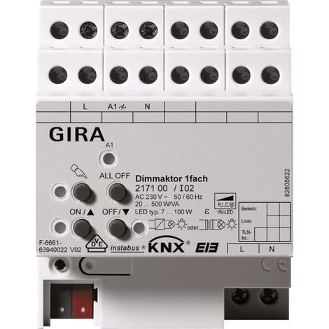Gira Attuatore dimmer 1f 500 W/VA KNX REG [217100], 2171 00