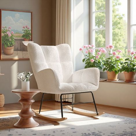 Schaukelstuhl - Teddyvelours - Massivholz - Zeitgemäßes Design - Ergonomischer Komfort