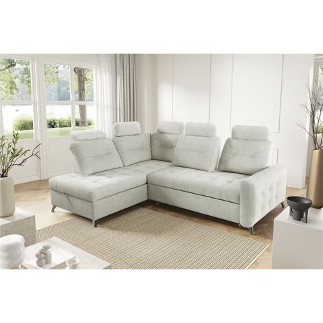 Ecksofa Schlafsofa Sofa WENDIE Stoff Hold Me Hellbeige Ottomane Links