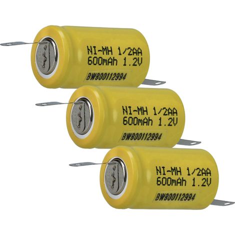 vhbw 3x Battery Replacement for 1/2AA for Model Making Device (600mAh, 1.2 V, NiMH, Green, with Soldering Lug (U-form)) (1/4)