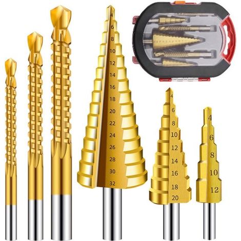 Juego de brocas HSS con revestimiento de titanio, incluye 6 brocas para metal y madera (1/5)