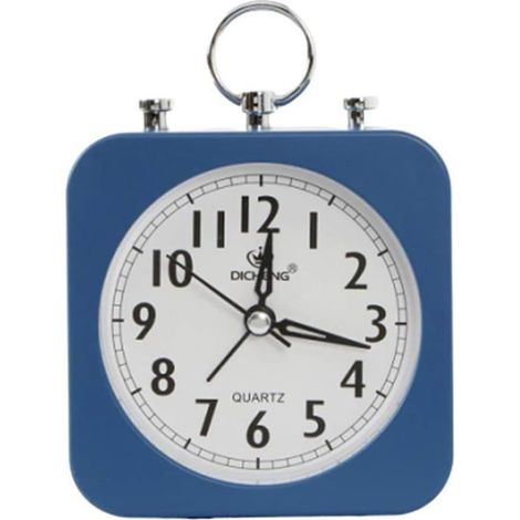 Réveil carré de bureau, réveil silencieux, idéal pour la chambre à coucher ou le bureau, bleu