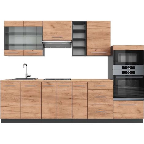 Cucina componibile Fame-Line, Rovere dorato/antracite, 280 cm , PL Rovere, Vicco
