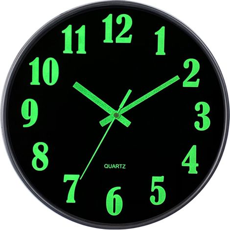 Horloge murale lumineuse de 30 cm (12 pouces) - nouveau cadre noir lumineux, fond noir, grands caractères créatifs (1/5)