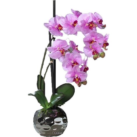 Orchidee artificielle 2 hampes en boule ceramique Argent H 50 cm Rose - couleur: Rose