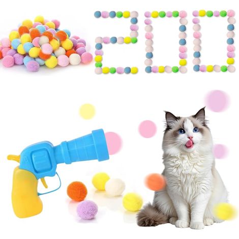 Jouets de Lanceur de balles pour Chats, Jouets interactifs pour Chats balles Pompon avec Lanceur et balles Pompon - MMCD-ZGL-04829 (1/5)