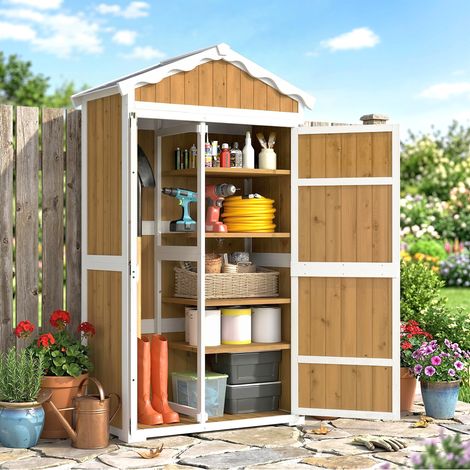 Abri de jardin en bois 105 x 55 x 179 cm, armoire à outils avec 4 étagères, toit en métal galvanisé naturel (1/4)