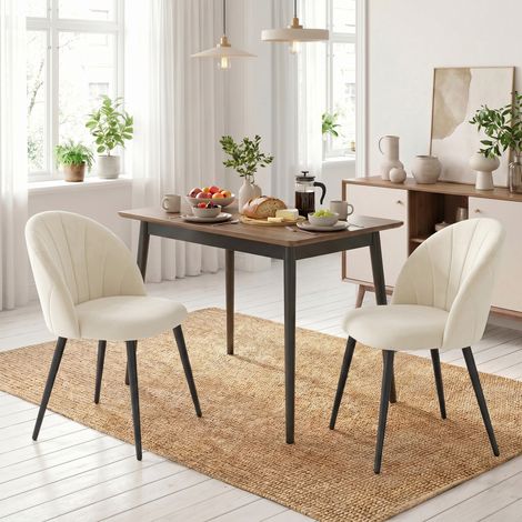 Lot de 2 chaises de salle à manger, chaises de cuisine rembourrées sans accoudoirs, pieds en acier, 52x55x79cm, crème (1/5)