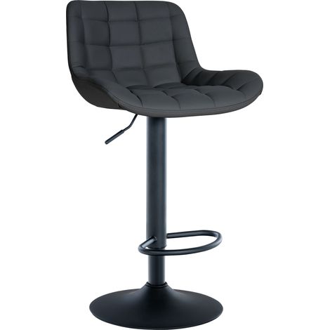 Sgabello da bar x1 in PVC nero con cuciture decorative quadrate struttura in metallo nero con poggiapiedi 100005866