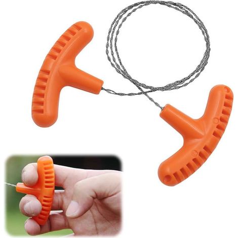 1 - Scie à fil - Acier inoxydable - Coupe bois et tuyau PVC - Outil de survie pour camping et randonnée - Argent - 70 cm (1/5)
