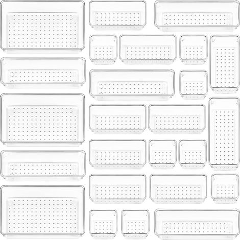 25 Stück Klar Schubladen Ordnungssystem, Schubladen Organizer, Klar Kunststoff Organizer Schublade, Schminktisch Organizer Einsetzbar für Makeup Organizer, Küchen, Bad, Büro