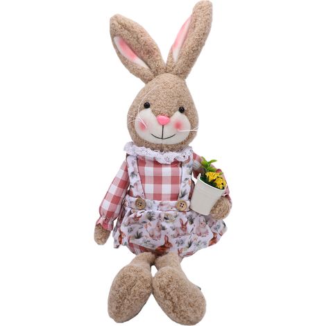 Lapin en peluche décoratif de bureau, style rétro rustique, fait main, avec de longues jambes et des oreilles modelables, idéal comme ornement de table. (1/5)