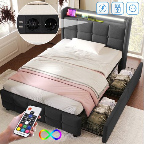 Cama Baúl 90x200 Cm Estructura 2 Cajones Tela Gris (1/5)