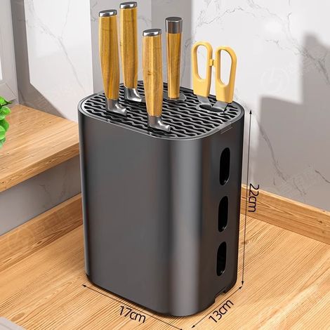 Porte-couteaux de cuisine, porte-baguettes de table multifonctionnel pour couteaux de cuisine, 22 × 17 × 12 cm, noir (1/5)