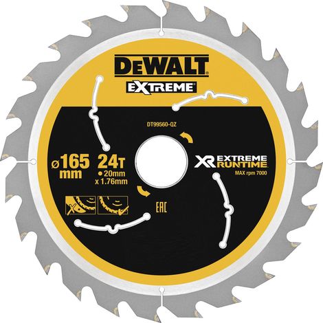 DEWALT Kreissägeblatt XR Extrem Runtime HM ø 165 x 1,76 x 20mm Zähne 24 (WZ/FZ)