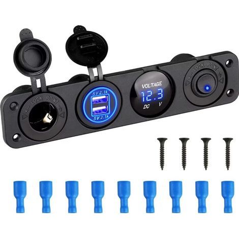 Panneau de commande marin 4 en 1, chargeur double prise USB 12 V 4,2 A avec voltmètre LED et allume-cigare (1/5)
