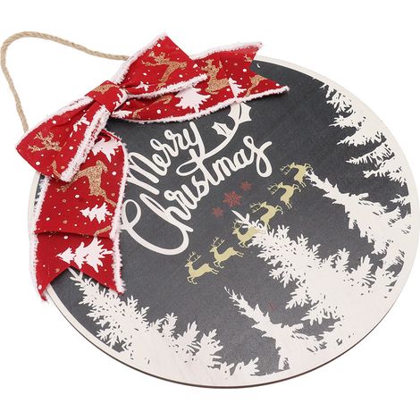 Panneau de porte de bienvenue en bois pour Noël, décoration intérieure ronde en bois, style lettres d'arbre. (1/5)