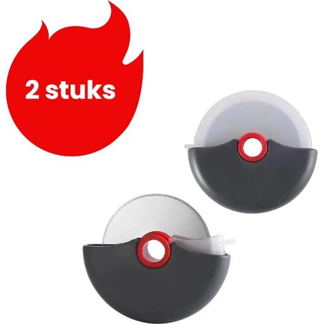 Lot de 2 coupe pizzas ronds en acier inoxydable avec couvercles de protection pour cuisine rouge (1/5)
