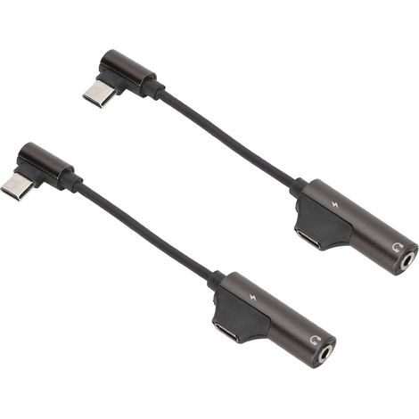 Lot de 2 câbles adaptateurs USB-C vers jack 3,5 mm pour casque audio. Adaptateur 2 en 1, flexible et fonctionnel, compatible avec téléphones et tablettes USB-C (noir).